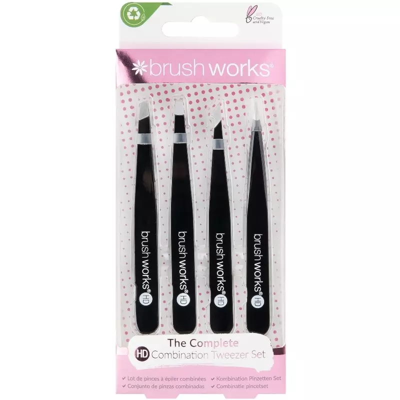 Brushworks Hd   Piece Combination Tweezer Set Black